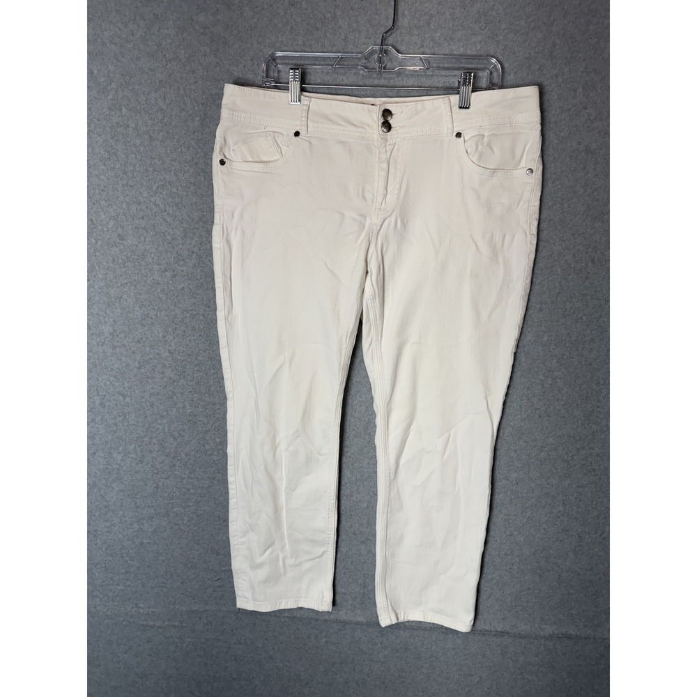 Elle Pants Womens 14 White Skinny Straight Leg Double Button‎ Stretch Casual